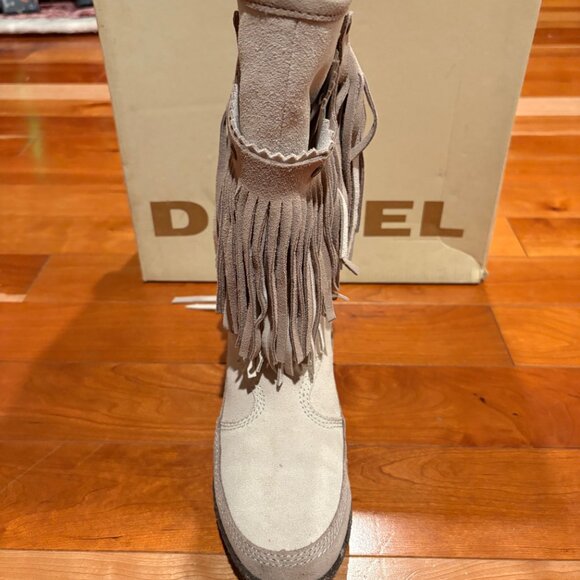 Diesel Bootfull Leather Fringe Faux Fur Lined Boot Women's 6.5 - Picture 4 of 9